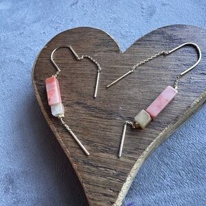 Stone Threader Earrings | Rose Quartz and Amber stones on 14k gold dipped chain